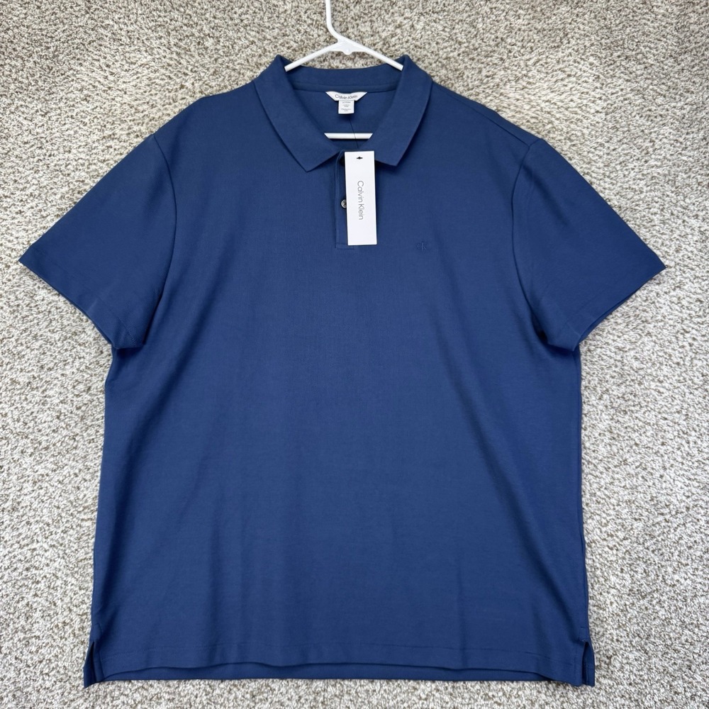 NEW Calvin Klein Polo Shirt Men's Size XL Blue Cotton Blend Knit Preppy Casual